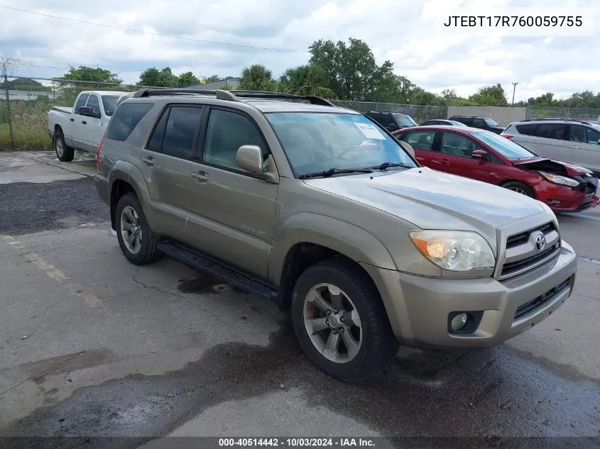 2006 Toyota 4Runner Limited V8 VIN: JTEBT17R760059755 Lot: 40514442