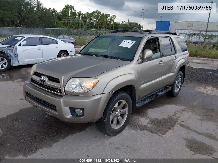 2006 Toyota 4Runner Limited V8 VIN: JTEBT17R760059755 Lot: 40514442