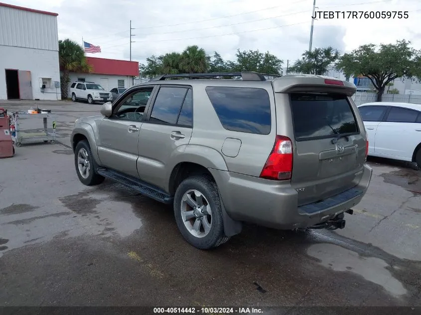 2006 Toyota 4Runner Limited V8 VIN: JTEBT17R760059755 Lot: 40514442