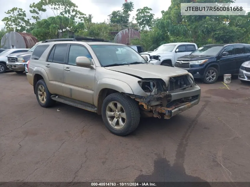 2006 Toyota 4Runner Limited V6 VIN: JTEBU17R560081668 Lot: 40514763