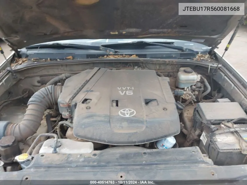 2006 Toyota 4Runner Limited V6 VIN: JTEBU17R560081668 Lot: 40514763