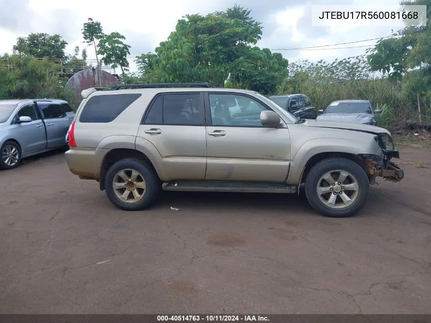 2006 Toyota 4Runner Limited V6 VIN: JTEBU17R560081668 Lot: 40514763