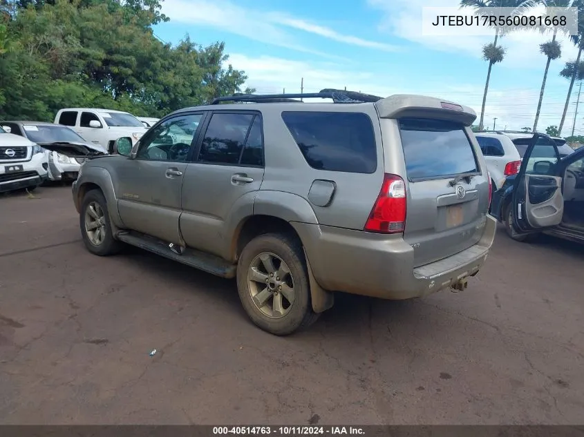 2006 Toyota 4Runner Limited V6 VIN: JTEBU17R560081668 Lot: 40514763