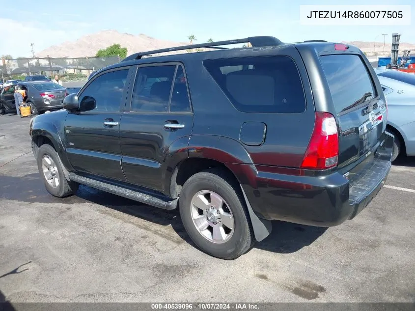 2006 Toyota 4Runner Sr5 V6 VIN: JTEZU14R860077505 Lot: 40539096