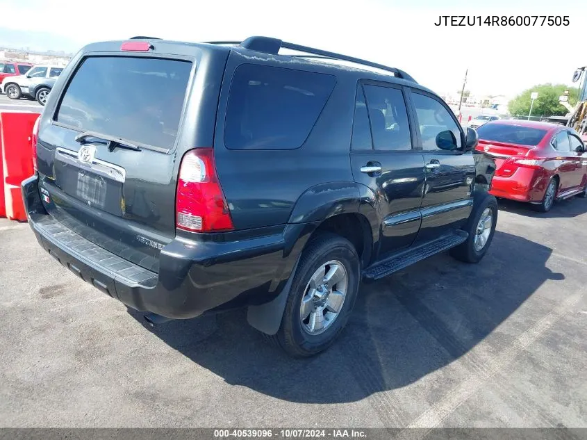 2006 Toyota 4Runner Sr5 V6 VIN: JTEZU14R860077505 Lot: 40539096