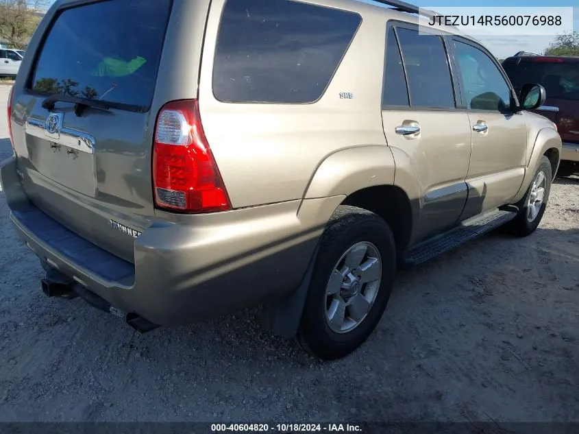 2006 Toyota 4Runner Sr5 V6 VIN: JTEZU14R560076988 Lot: 40604820