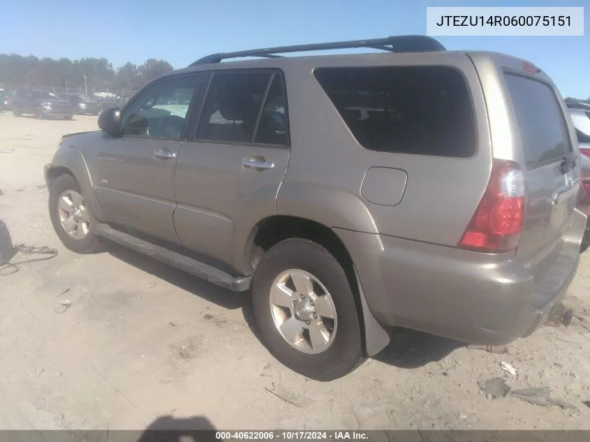 2006 Toyota 4Runner Sr5/Sport VIN: JTEZU14R060075151 Lot: 40622006