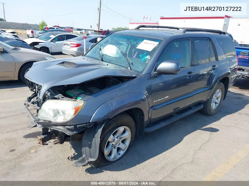 2007 Toyota 4Runner Sport V6 VIN: JTEBU14R270127222 Lot: 40012570