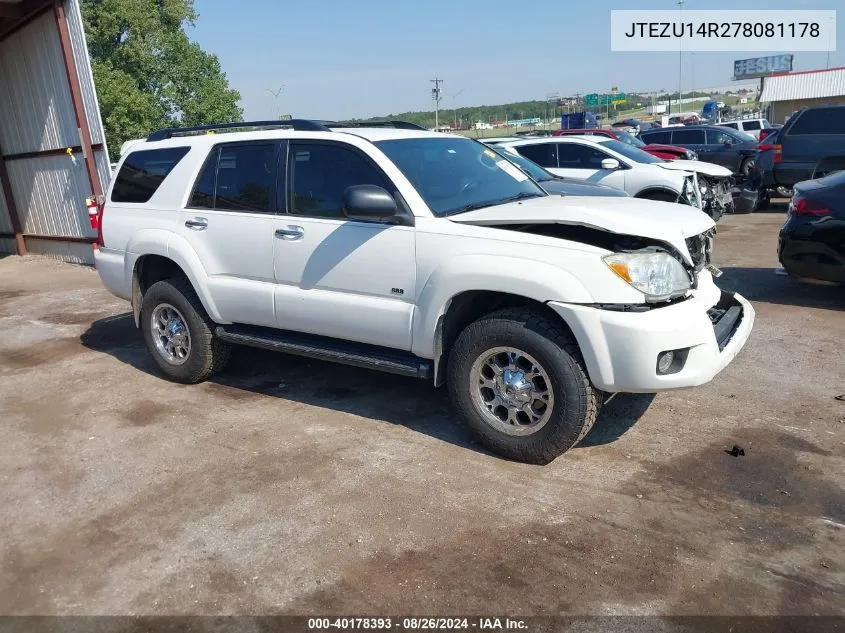 2007 Toyota 4Runner Sr5 V6 VIN: JTEZU14R278081178 Lot: 40178393