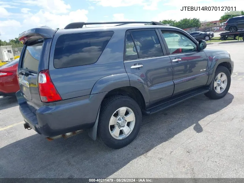 2007 Toyota 4Runner Sr5 V6 VIN: JTEBU14R070127011 Lot: 40211479