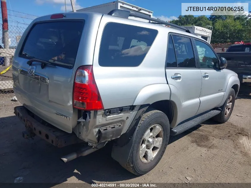 2007 Toyota 4Runner Sr5 V6 VIN: JTEBU14R070106255 Lot: 40214591