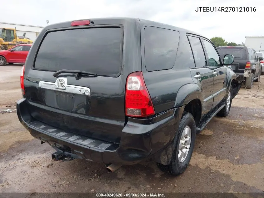 2007 Toyota 4Runner Sr5 V6 VIN: JTEBU14R270121016 Lot: 40249620