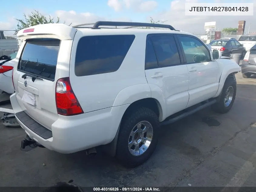 2007 Toyota 4Runner Sr5/Sport VIN: JTEBT14R278041428 Lot: 40316826