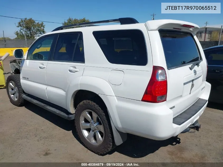 2007 Toyota 4Runner Limited V8 VIN: JTEBT17R970065512 Lot: 40384879