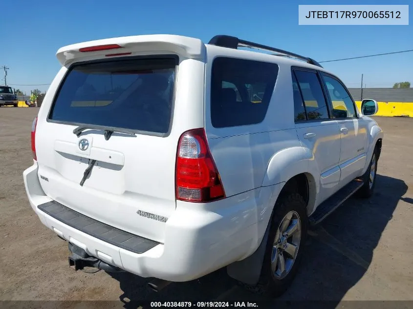 2007 Toyota 4Runner Limited V8 VIN: JTEBT17R970065512 Lot: 40384879