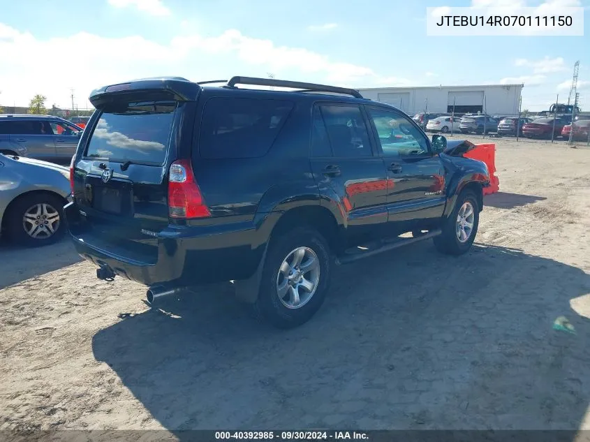 2007 Toyota 4Runner Sport V6 VIN: JTEBU14R070111150 Lot: 40392985