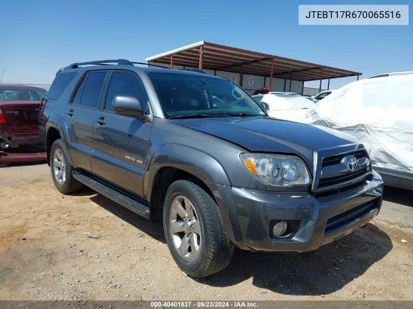 2007 Toyota 4Runner Limited V8 VIN: JTEBT17R670065516 Lot: 40401837