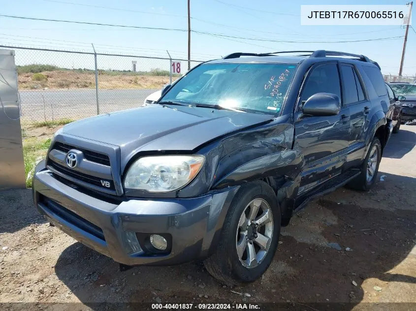 2007 Toyota 4Runner Limited V8 VIN: JTEBT17R670065516 Lot: 40401837