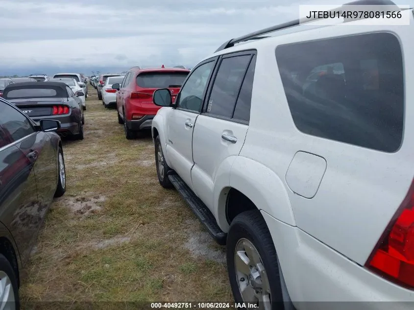 2007 Toyota 4Runner Sr5/Sport VIN: JTEBU14R978081566 Lot: 40492751