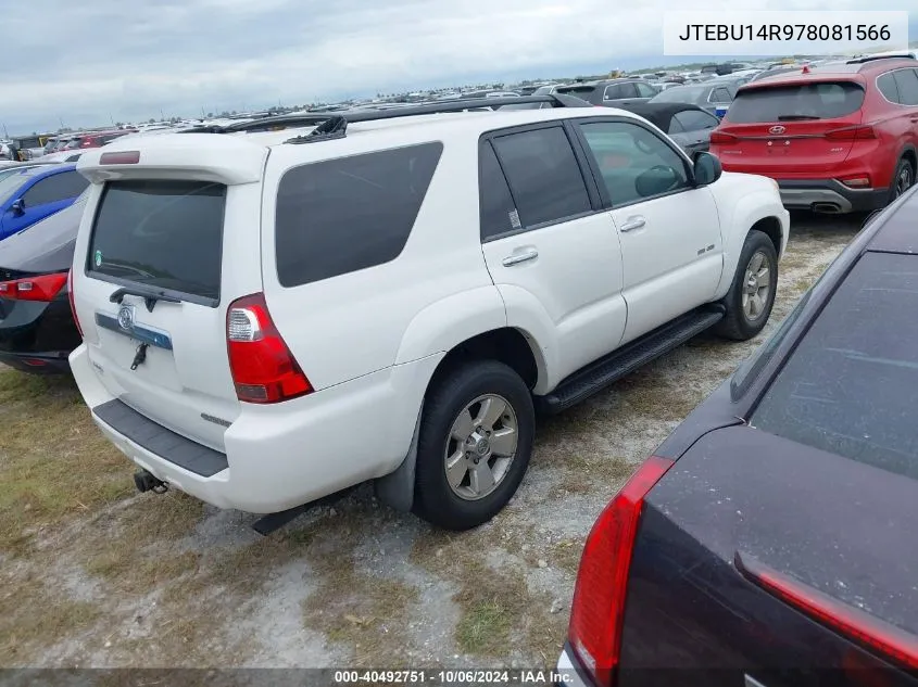 2007 Toyota 4Runner Sr5/Sport VIN: JTEBU14R978081566 Lot: 40492751