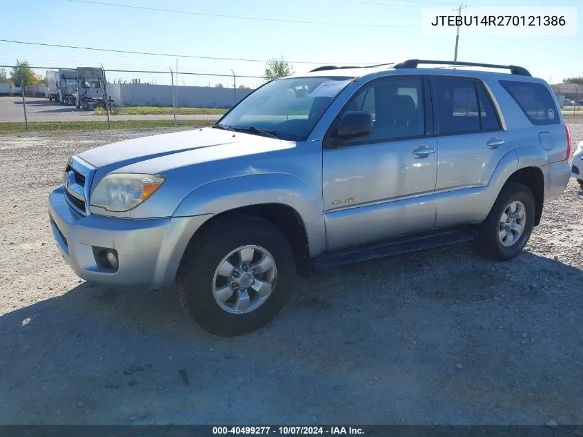 2007 Toyota 4Runner Sr5 V6 VIN: JTEBU14R270121386 Lot: 40499277