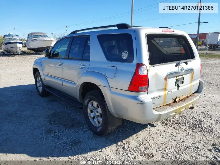 2007 Toyota 4Runner Sr5 V6 VIN: JTEBU14R270121386 Lot: 40499277