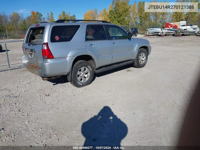 2007 Toyota 4Runner Sr5 V6 VIN: JTEBU14R270121386 Lot: 40499277