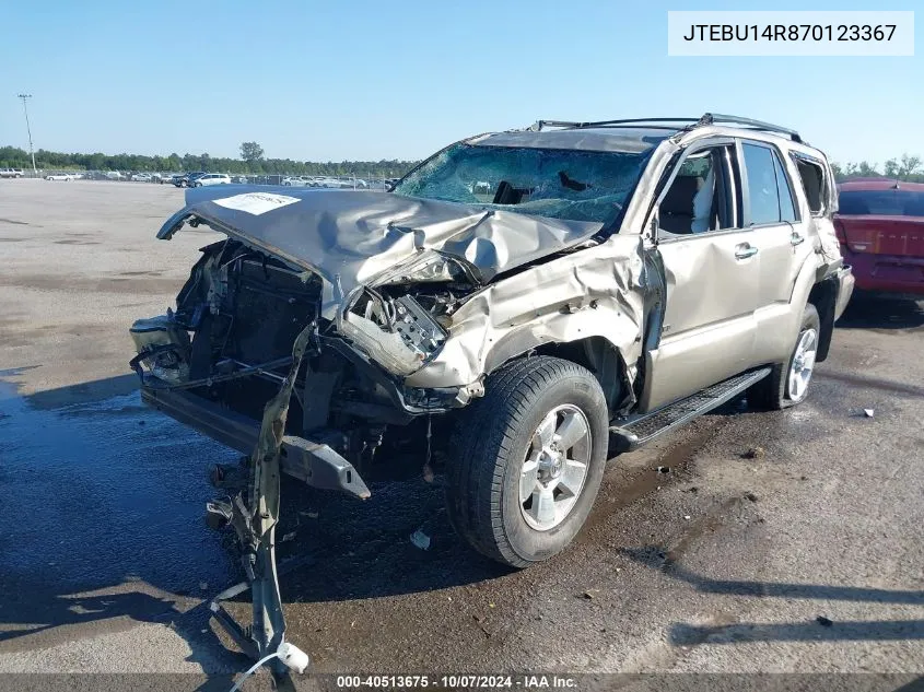 2007 Toyota 4Runner Sr5/Sport VIN: JTEBU14R870123367 Lot: 40513675