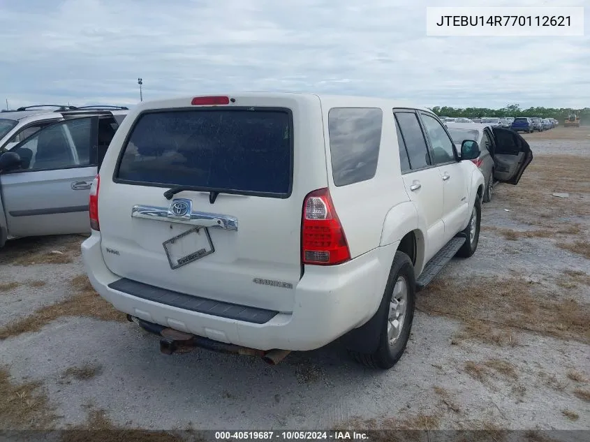 2007 Toyota 4Runner Sr5/Sport VIN: JTEBU14R770112621 Lot: 40519687