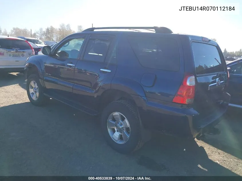 2007 Toyota 4Runner Sr5 V6 VIN: JTEBU14R070112184 Lot: 40533839