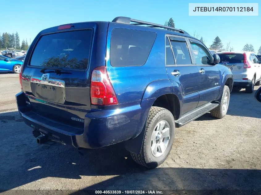 2007 Toyota 4Runner Sr5 V6 VIN: JTEBU14R070112184 Lot: 40533839