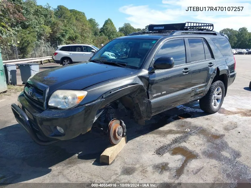 2007 Toyota 4Runner Limited V6 VIN: JTEBU17R470107257 Lot: 40554916