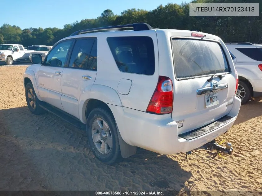 2007 Toyota 4Runner Sr5 V6 VIN: JTEBU14RX70123418 Lot: 40578588