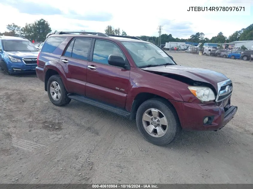 2007 Toyota 4Runner Sr5 V6 VIN: JTEBU14R978097671 Lot: 40610984