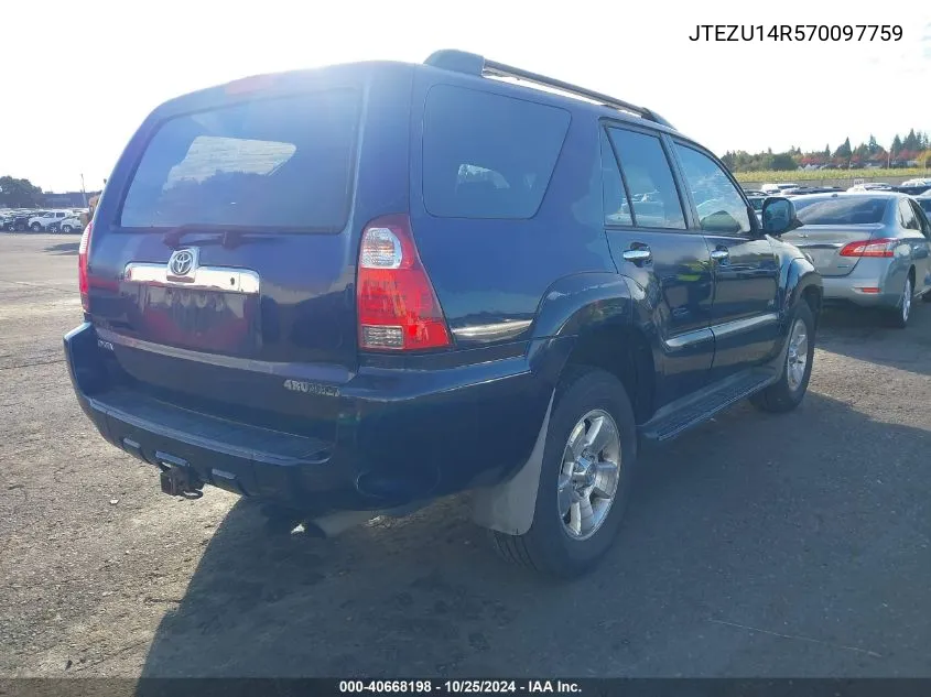 2007 Toyota 4Runner Sr5 V6 VIN: JTEZU14R570097759 Lot: 40668198