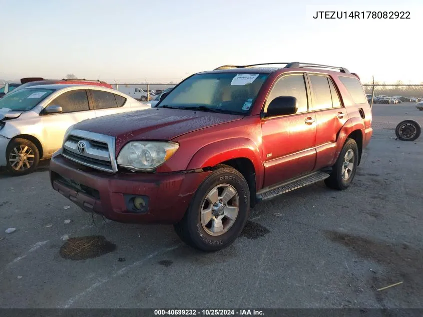 2007 Toyota 4Runner Sr5 V6 VIN: JTEZU14R178082922 Lot: 40699232