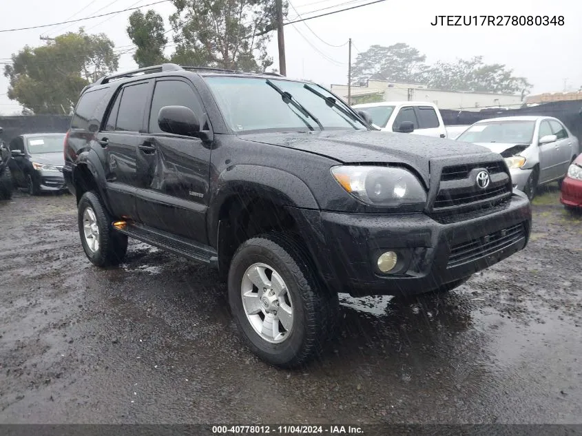 2007 Toyota 4Runner Limited V6 VIN: JTEZU17R278080348 Lot: 40778012