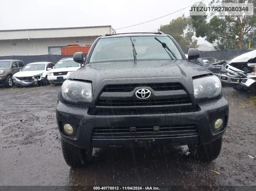 2007 Toyota 4Runner Limited V6 VIN: JTEZU17R278080348 Lot: 40778012