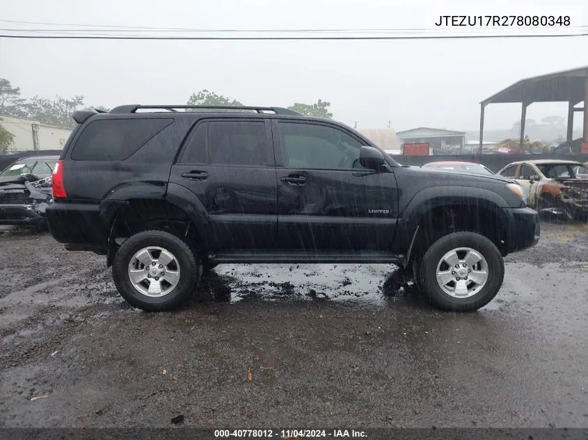 2007 Toyota 4Runner Limited V6 VIN: JTEZU17R278080348 Lot: 40778012