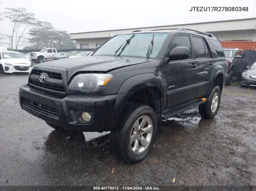 2007 Toyota 4Runner Limited V6 VIN: JTEZU17R278080348 Lot: 40778012