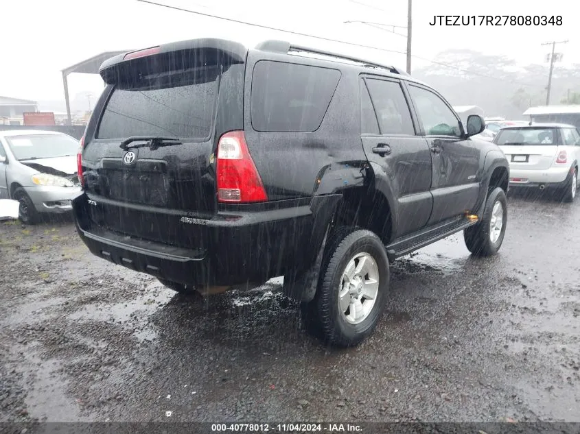 2007 Toyota 4Runner Limited V6 VIN: JTEZU17R278080348 Lot: 40778012