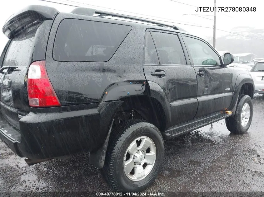 2007 Toyota 4Runner Limited V6 VIN: JTEZU17R278080348 Lot: 40778012