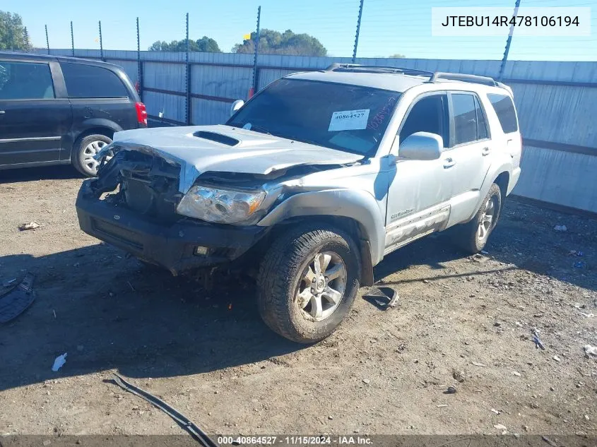 2007 Toyota 4Runner Sport V6 VIN: JTEBU14R478106194 Lot: 40864527