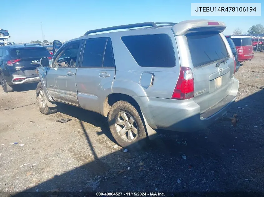 2007 Toyota 4Runner Sport V6 VIN: JTEBU14R478106194 Lot: 40864527