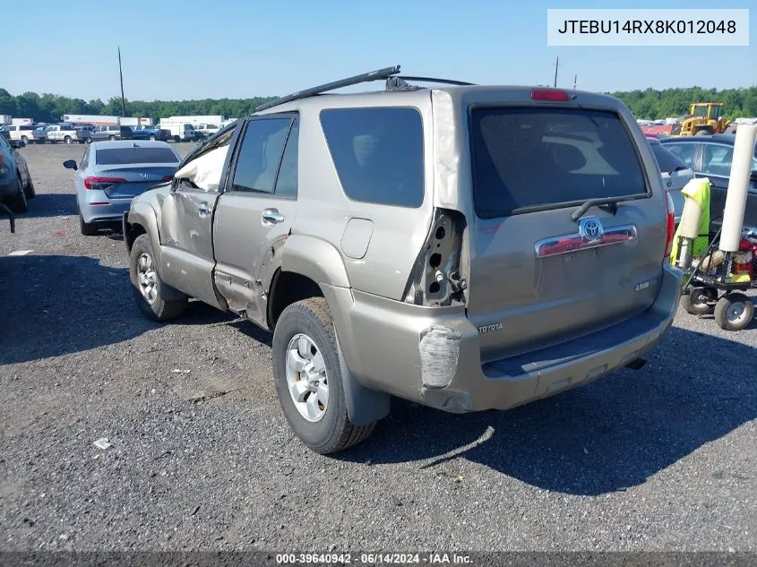 2008 Toyota 4Runner Sr5 V6 VIN: JTEBU14RX8K012048 Lot: 39640942