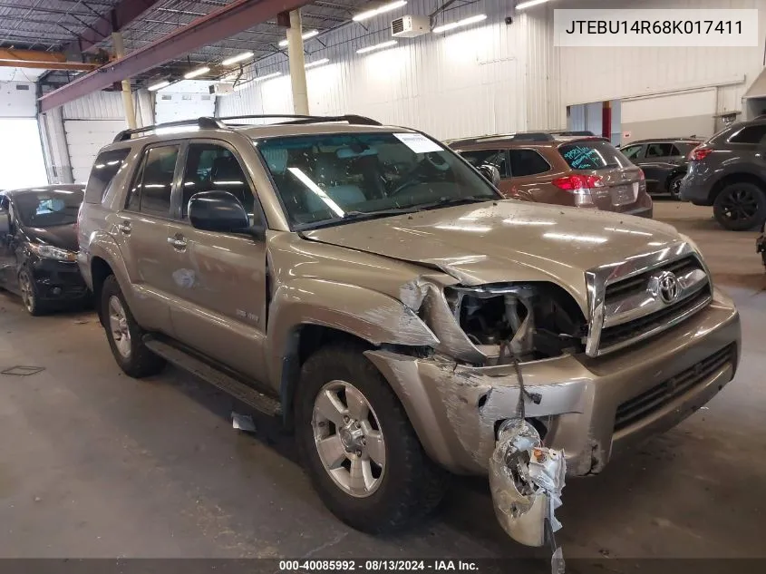 2008 Toyota 4Runner Sr5 V6 VIN: JTEBU14R68K017411 Lot: 40085992