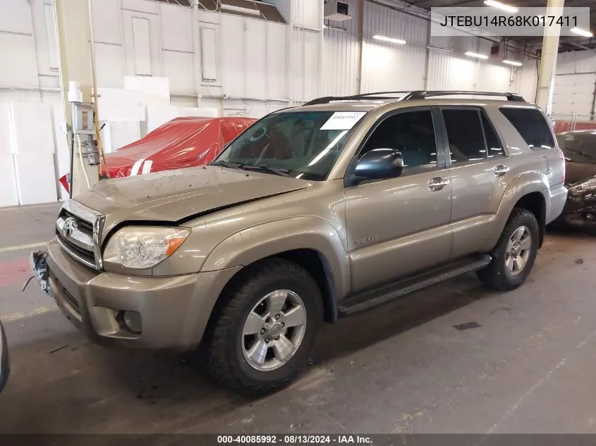 2008 Toyota 4Runner Sr5 V6 VIN: JTEBU14R68K017411 Lot: 40085992