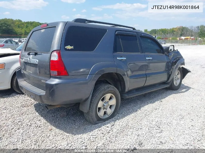 2008 Toyota 4Runner Sr5 V6 VIN: JTEZU14R98K001864 Lot: 40123259