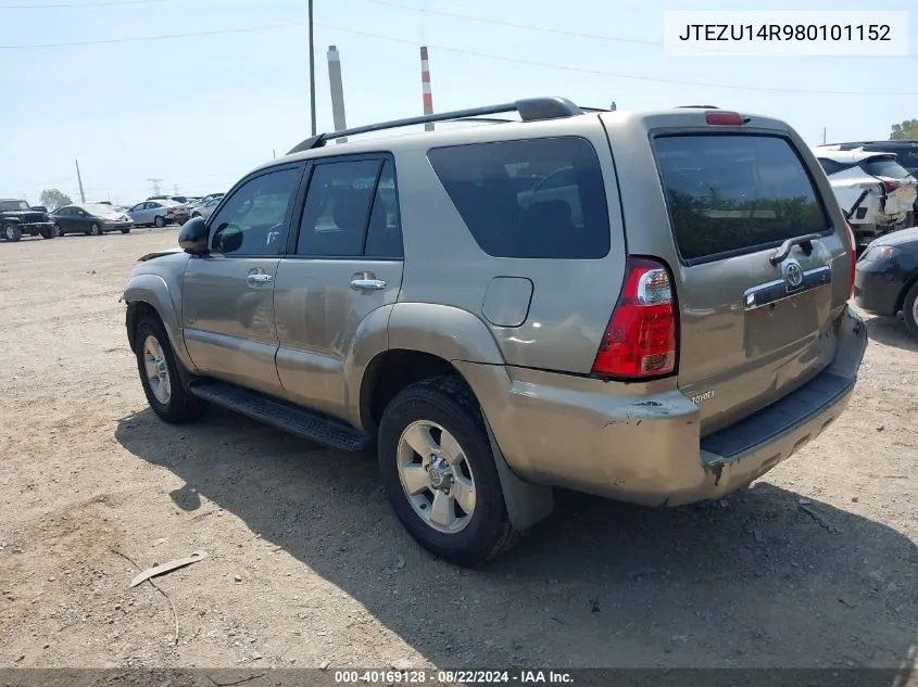 2008 Toyota 4Runner Sr5 V6 VIN: JTEZU14R980101152 Lot: 40169128