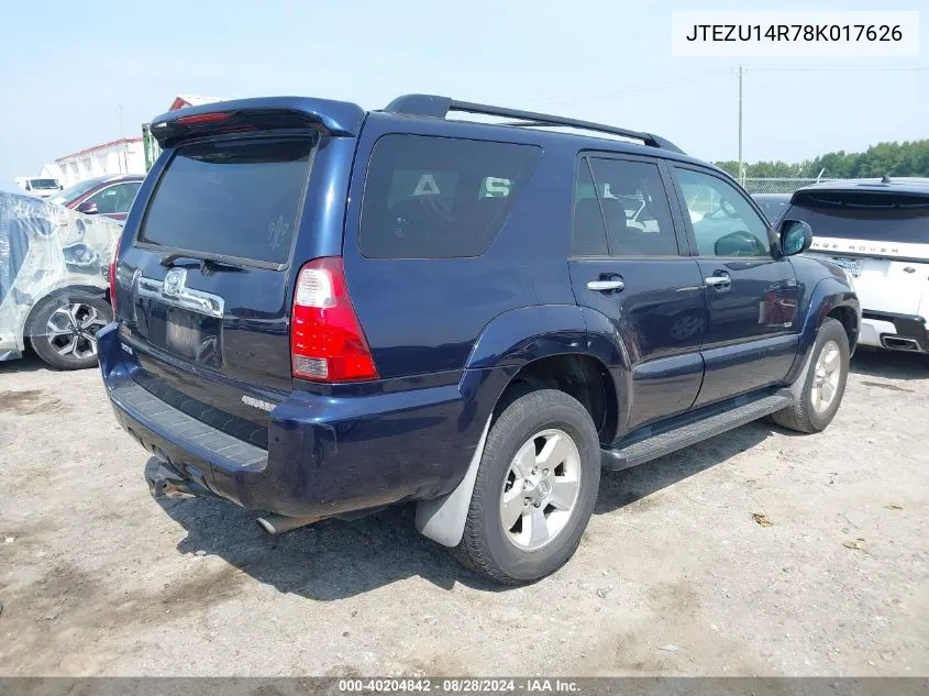 2008 Toyota 4Runner Sr5 V6 VIN: JTEZU14R78K017626 Lot: 40204842